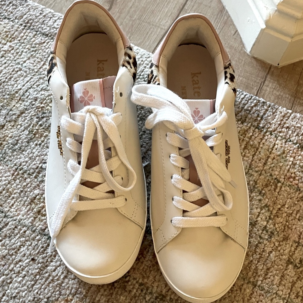 Kate Spade size 9 white sneakers w/ pink & leopard fur trim.  Brand new.
